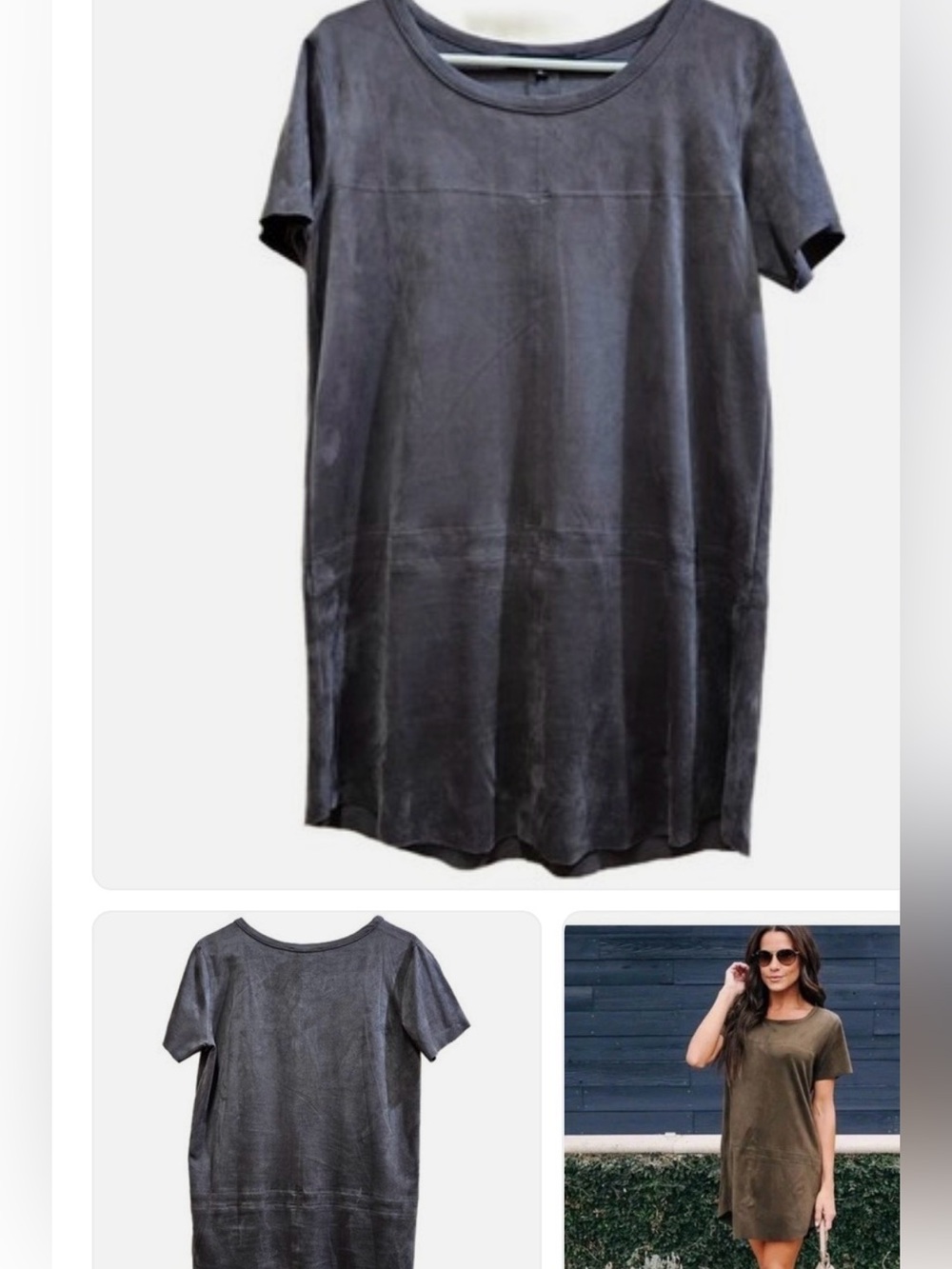 Olivaceous Short-Sleeve Faux Suede-Look Shift Dress - Charcoal